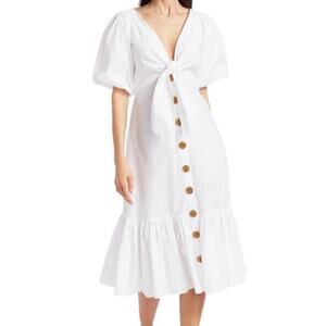 NWT‎ Cara Cara Georgica Dress Short-Sleeve Plunge-Neck Midi Dress White
